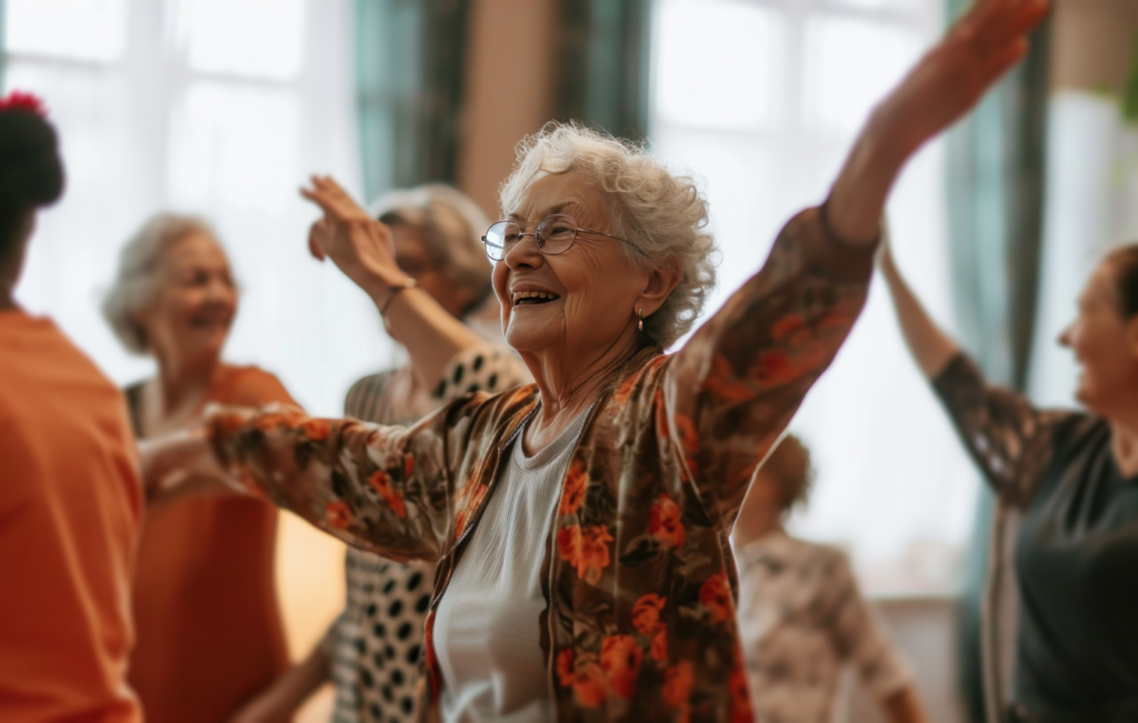 senior dance image of happy old lady dancing and dancing