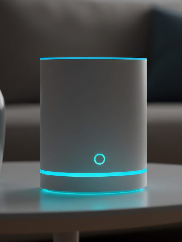 smart home device with glowing light on table